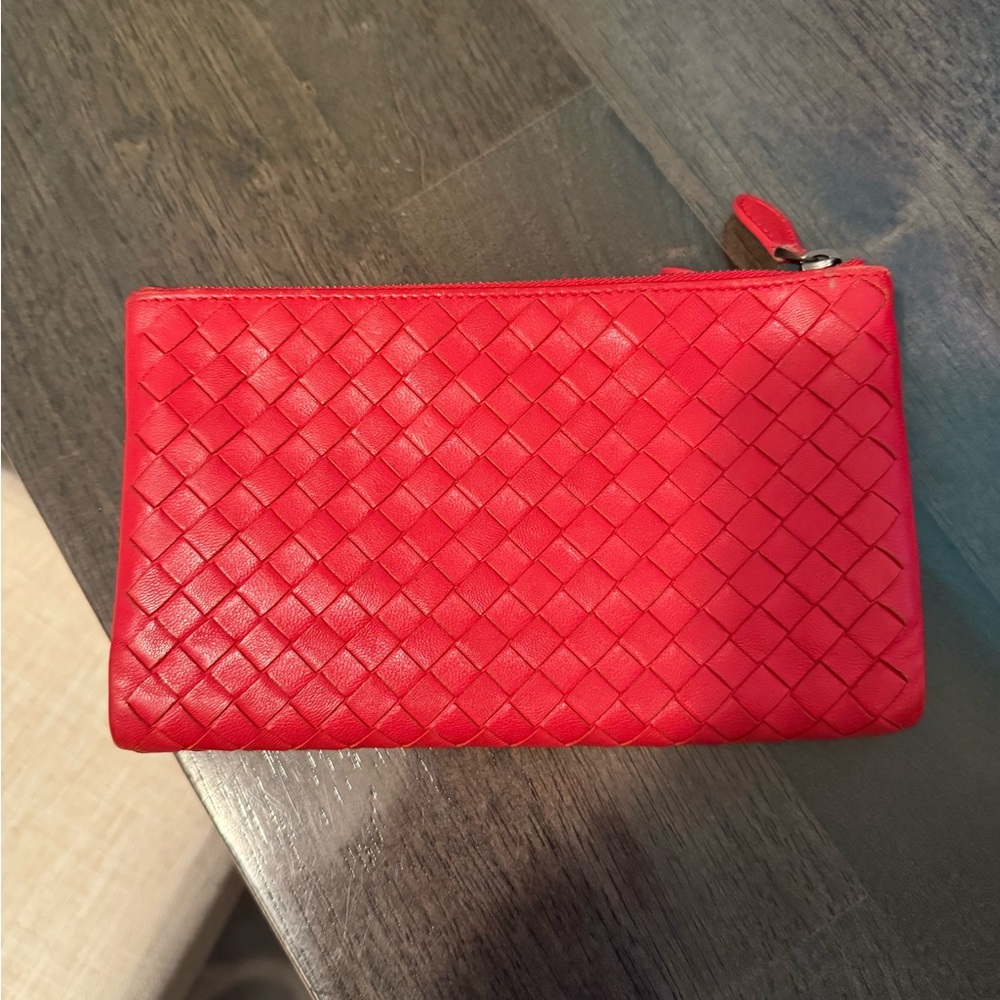 Bottega Red Woven Leather Clutch